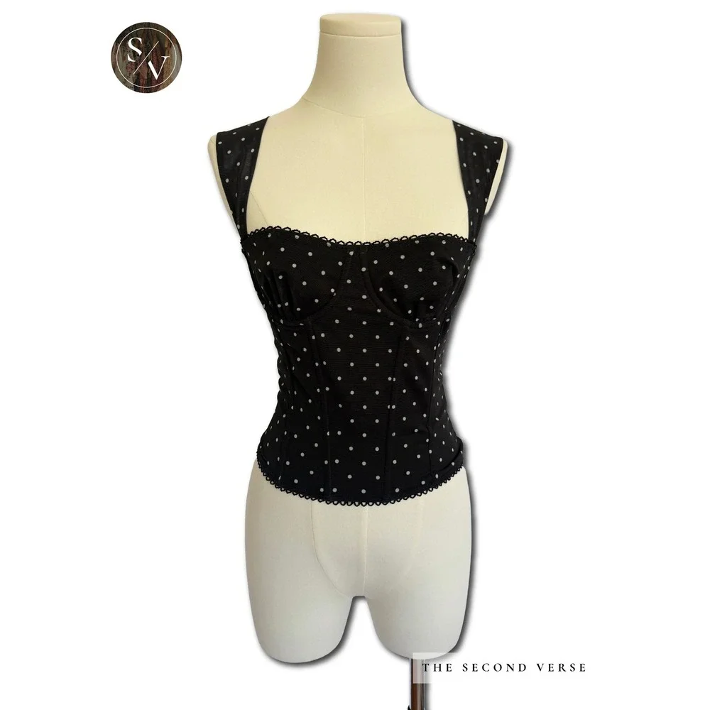 Edikted Marcella Wide Strap Mesh Corset Top Black White Polka Dot S16840 Size Sm - Picture 2 of 11
